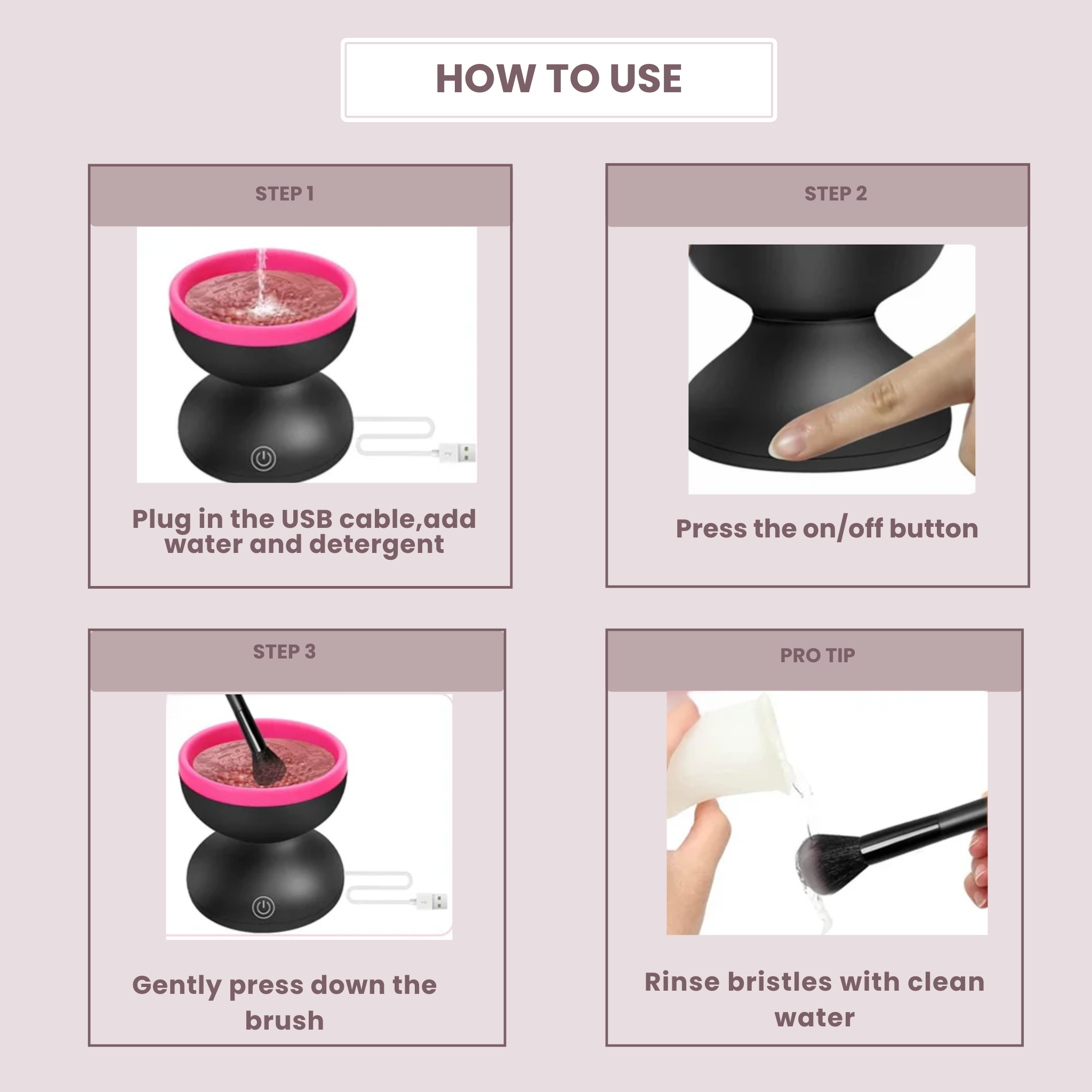 FRAIS Rechargeable Automatic Electric Silicone Makeup Brush Cleaner